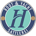 Logo mit Buchstabe "H" und Text "Boot & Yacht Sattlerei" in einem runden Design.
