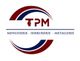 Logo TPM avec textes : Menuiserie, Serrurerie, Métallerie dans un cercle bleu et rouge.