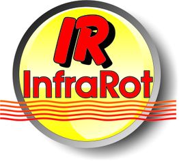 Gelbes Logo mit rotem Text "IR InfraRot" und roten Linien darunter.
