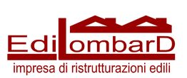 Logo di Edilombard, azienda di ristrutturazioni edili, con tetti stilizzati in rosso.