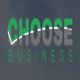 Text "Choose Business" with a checkmark above "Choose" in green and gray on a blue background.