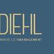 DIEHL Immobilienmanagement-Logo mit gelber Schrift auf blauem Hintergrund.