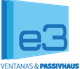 Logotipo de e3 Ventanas & Fachadas en tonos de azul.