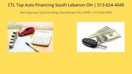 Auto finance ad with a toy car, coins, calculator, money, and car key on a yellow background.