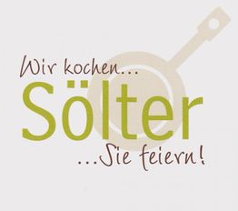 "Text: Wir kochen... Sölter ...Sie feiern! Pfannensymbol im Hintergrund."