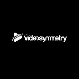 Logo with "videosymmetry" text and filmstrip design on a black background.