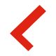 Rotes, einfaches Pfeilsymbol in L-Form auf weißem Hintergrund nach links zeigend.