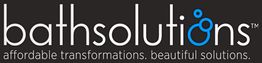 Logo with text: "bathsolutions" and slogan "affordable transformations. beautiful solutions."