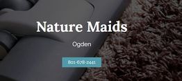 Vacuum cleaner above carpet with text: "Nature Maids, Ogden, 801-678-2441".