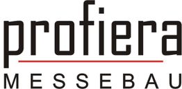 Logo von Profiera Messebau mit roter Linie und schwarzer Schrift auf weißem Hintergrund.
