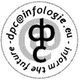 Symbol mit Kreis und "dpc@infologie.eu", umgeben von Text "from the future".