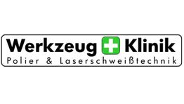 Logo: "Werkzeug Klinik" mit grünem Plus, darunter "Polier & Laserschweißtechnik".