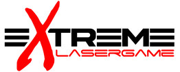 Logo met rode tekst "Xtreme Lasergame" op een zwarte achtergrond.