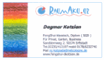 Visitenkarte mit Regenbogenmuster und Kontaktdaten von Dagmar Koitzian bei "RaumAktur".
