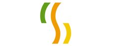 Logo mit grünen, orangefarbenen und gelben geschwungenen Linien auf weißem Hintergrund.