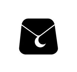 Icono de sobre negro con una luna creciente en el centro.