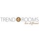 Logo mit Text "TREND 4 ROOMS" und "live different" in schlichtem Design.
