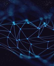 Abstrakte blaue Netzlinien auf dunklem Hintergrund, die ein Netzwerk oder neuronale Verbindungen darstellen.