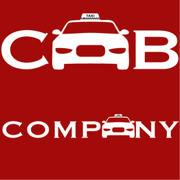 Taxi-logo met tekst "CAB COMPANY" op een rode achtergrond.