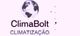 Logo da ClimaBolt com imagem de globo terrestre e texto "CLIMATIZAÇÃO" abaixo. Fundo claro.