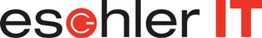 Logo mit Text "eschler IT" in Schwarz, außer "IT" in Rot, und rotes kreisförmiges Symbol.