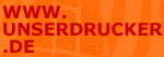 Roter Text "WWW.UNSERDRUCKER.DE" auf orangefarbenem Hintergrund.