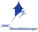 Blaues Pfeil-Logo mit "JWK Dienstleistungen" darunter auf weißem Hintergrund.