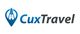 Logo von CuxTravel mit blauem Marker und Turmsymbol links, Text in Blau und Schwarz.