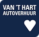 Blauw logo met tekst "Van ’t Hart Autoverhuur" en een wit hartpictogram.