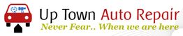 Red car logo; "Up Town Auto Repair." Slogan: "Never Fear... When we are here."
