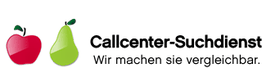 Illustration von Apfel und Birne mit Text "Callcenter-Suchdienst. Wir machen sie vergleichbar."
