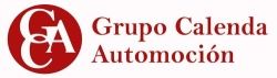 Logotipo de "Grupo Calenda Automoción" con letras blancas y fondo rojo.