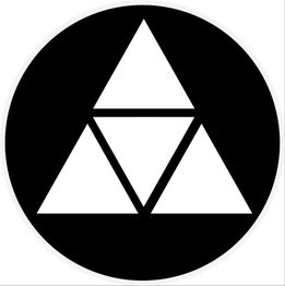 Triangoli bianchi che formano un triangolo più grande su sfondo nero.