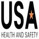 Text "USA Health and Safety" with an orange star in the "A".