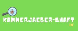 Lupe mit Spinne neben dem Text "Kammerjaeger-Shaft.de" auf grünem Hintergrund.