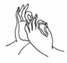 Strichzeichnung von zwei Händen, die Daumen und Zeigefinger zusammenbringen.