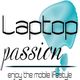 Text im Bild: "Laptop passion - enjoy the mobile lifestyle", mit einem abstrakten blauen Hintergrund.