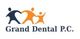 Logo of Grand Dental P.C. featuring abstract family figures in orange and blue.