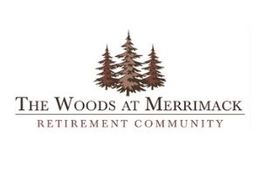 Logo: Three pine trees above the text "The Woods at Merrimack Retirement Community".