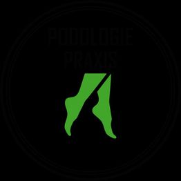 Grünes Logo mit zwei stilisierten Füßen und dem Text "Podologie Praxis".