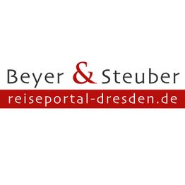 Logo von Beyer & Steuber, reiseportal-dresden.de, schwarz-rote Schrift auf weißem Hintergrund.