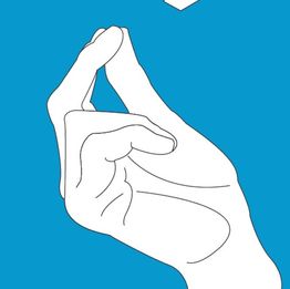 Ilustración de una mano haciendo un gesto con los dedos sobre un fondo azul.