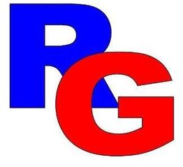 Lettere "R" blu e "G" rossa sovrapposte su sfondo bianco.