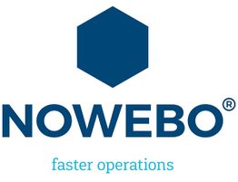 Hexagonales Logo mit Schriftzug "NOWEBO" und Slogan "faster operations".