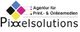 Logo von Pixelsolutions, Agentur für Print- und Onlinemedien, mit bunten Rautenformen.
