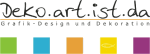 Logo mit Schriftzug "Deko.art.ist.da" und farbigen Quadraten in Grün, Blau, Gelb, Orange, Lila.