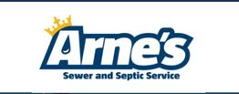 Logo with "Arne's Sewer and Septic Service" and a yellow crown over the letter "A".