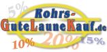 Werbelogo mit Text "Rohrs-GuteLauneKauf.de" und bunten Prozentzahlen im Hintergrund.