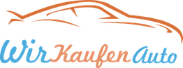 Logo mit Autolinie und Text "Wir kaufen Auto" in Blau und Orange.