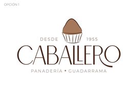 Logo de Panadería Caballero, con un cupcake y texto "Desde 1955" y "Guadarrama".